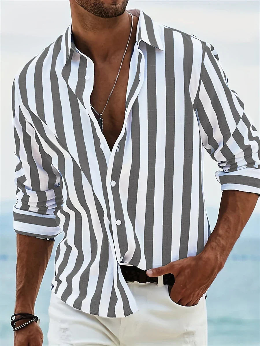 CAMISA DE HOMBRE A RAYAS ESTILO PLAYA