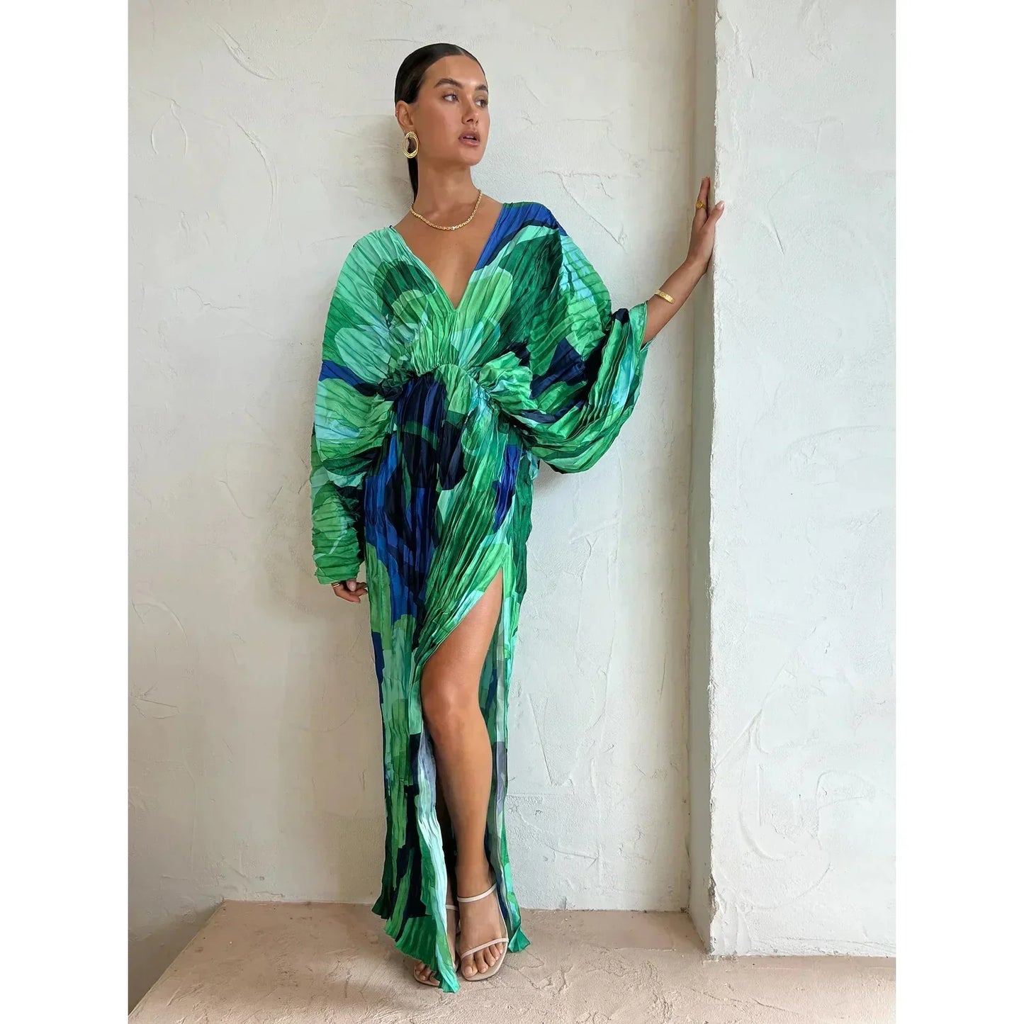 VESTIDO VICTORIA™ PLISADO EN TONOS AZULES